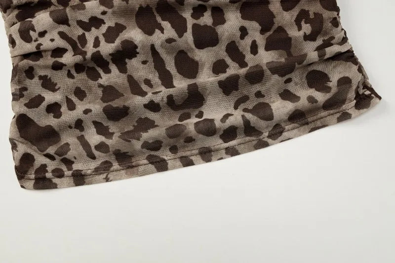 Leopard Mesh Sheer Long Sleeve Top