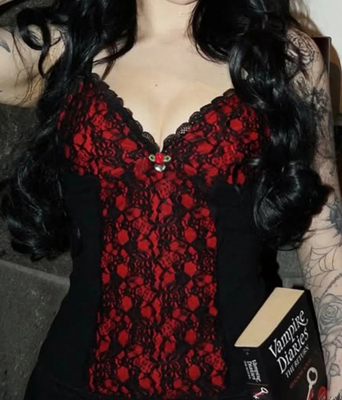 Gothic Lace Floral Vest Slim Backless Knit Top