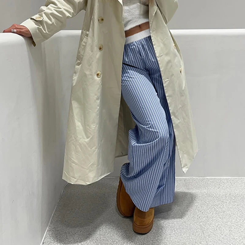 Patchwork Striped Trousers Pants Loose Bottoms
