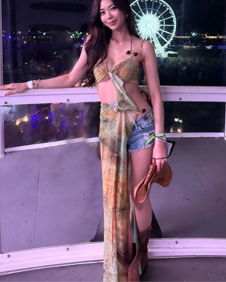 Green Halter Split Two Piece Set
