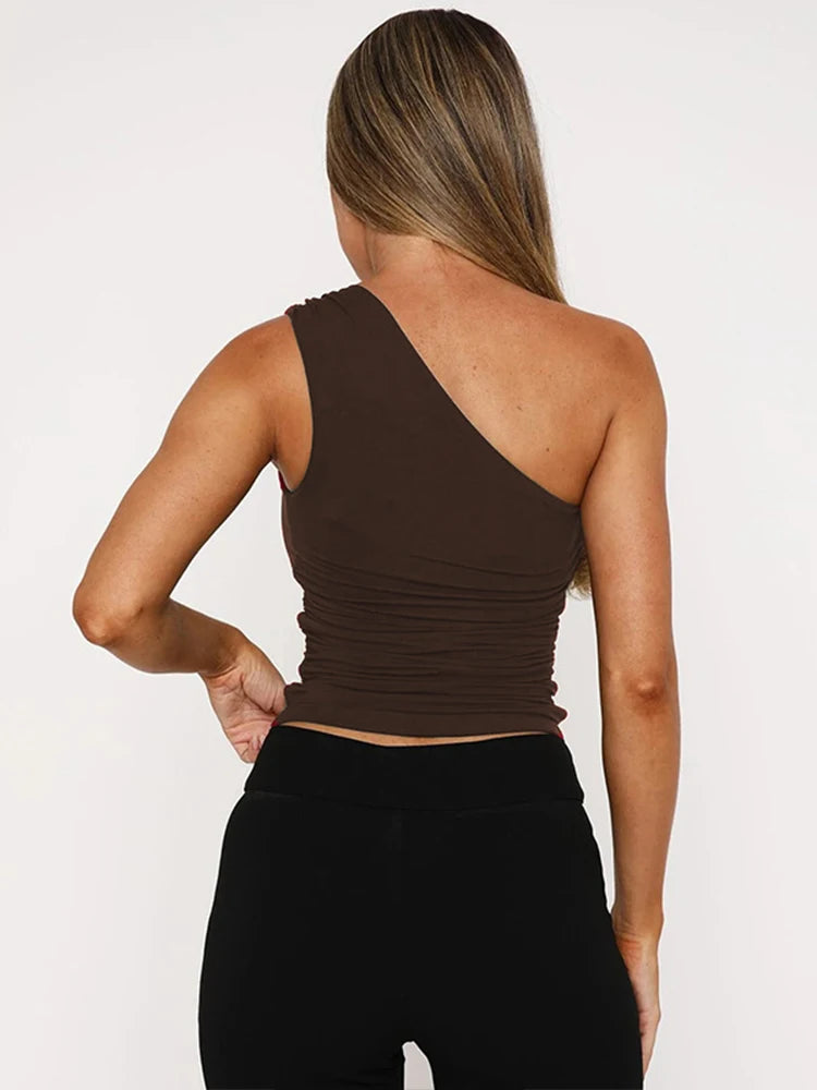 Pearl Patchwork Tank Top Skew Collar Backless Vest Spring Simple Classic