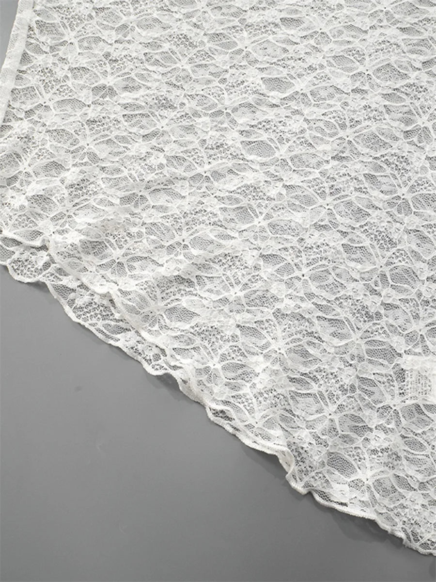 Lace Long Sleeve T Shirts Knitted Perspective Tees Tops Street Slim T-Shirt