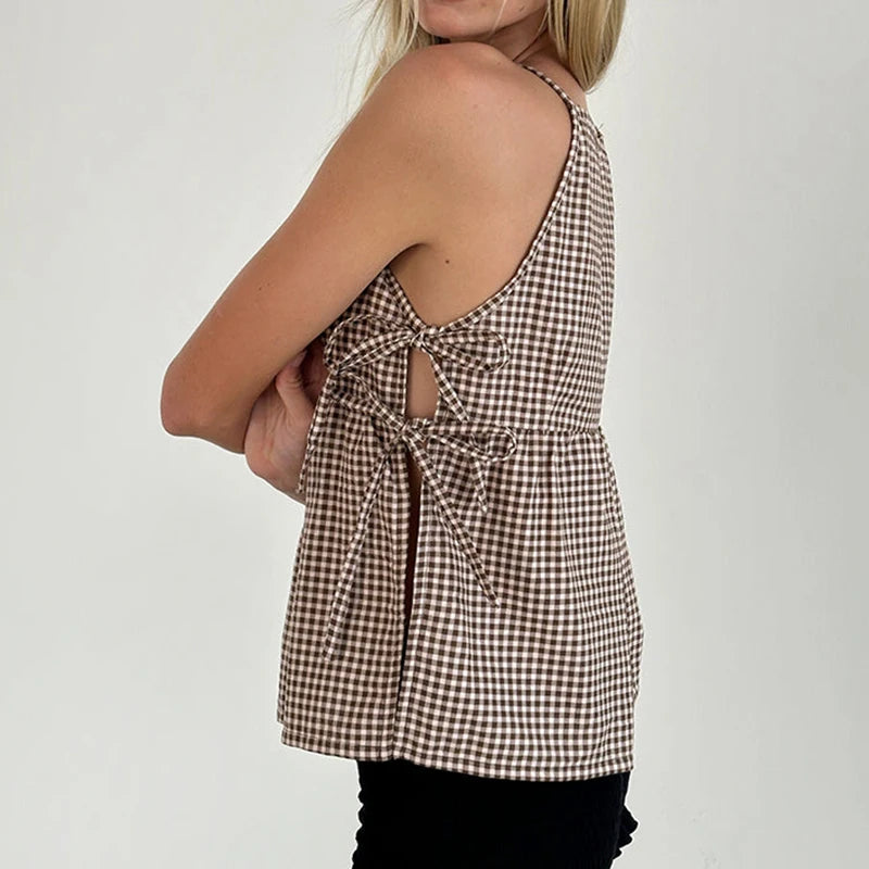 Plaid Cut Out Loose Top