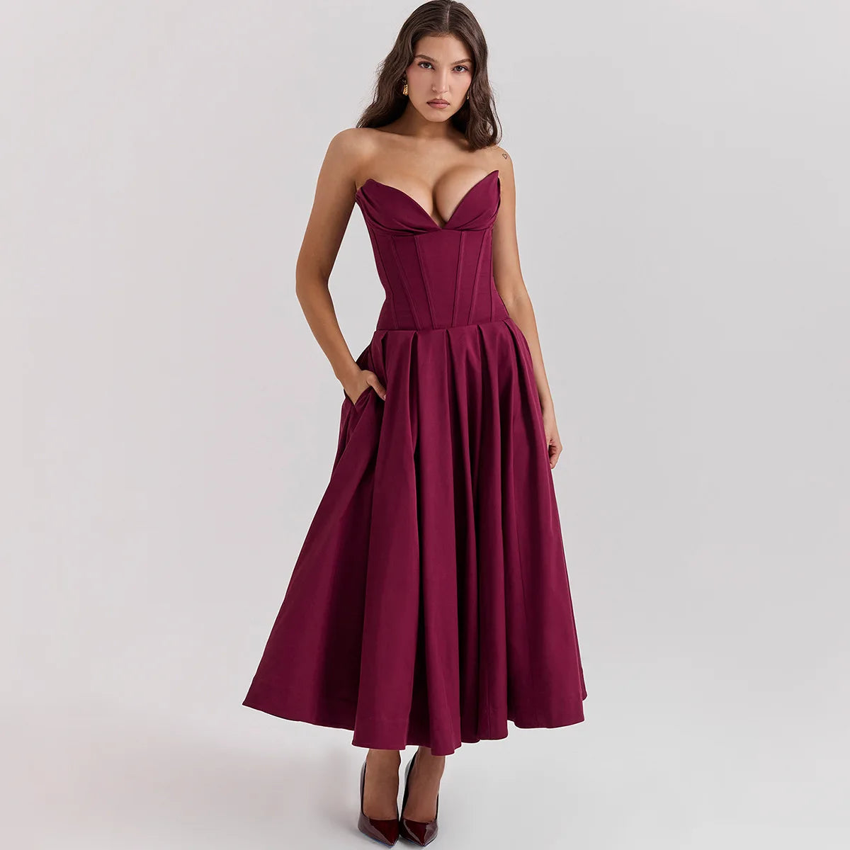 Strapless mal Occasion Dress Midi Dresses Red Wedding Guess Dress