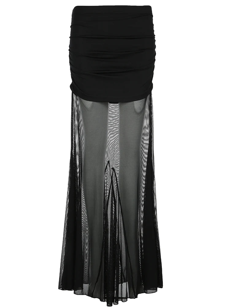 Mesh Skirts Low Waisted Long Black Knitted 's Bottom