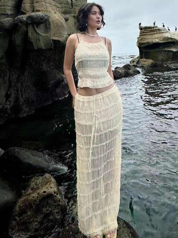 Mesh See Through Backless Two Piece Set