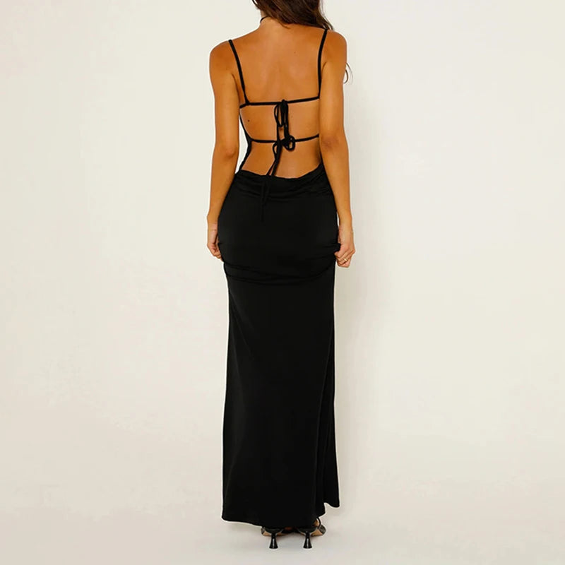 Long Dress Lace Patchwork Black Sleeveless Sundresses