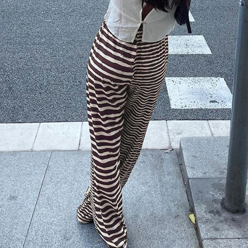 Strip Looe Sweatpant Lace-up Bottom Jogger Wide Leg Trouer