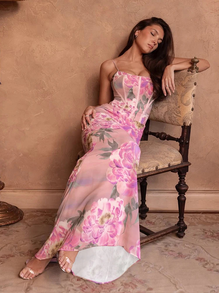 Aesthetic ed Dress Luxury Sleeveless Low Neck Body-shaping Maxi Frock