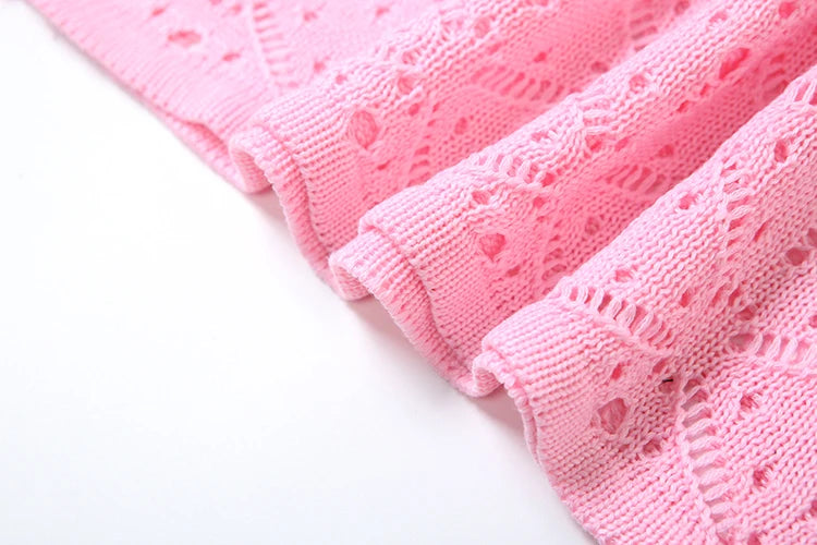 Knitted Set Appliques Halter Crop Tanks Sheer Maxi Skirts Matching