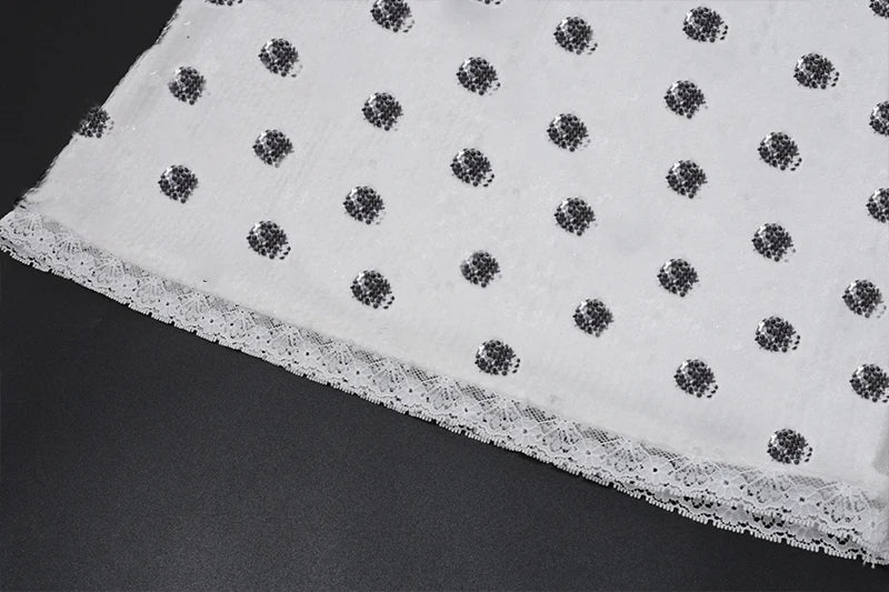 White Polka Dot Low Waist Midi Skirt