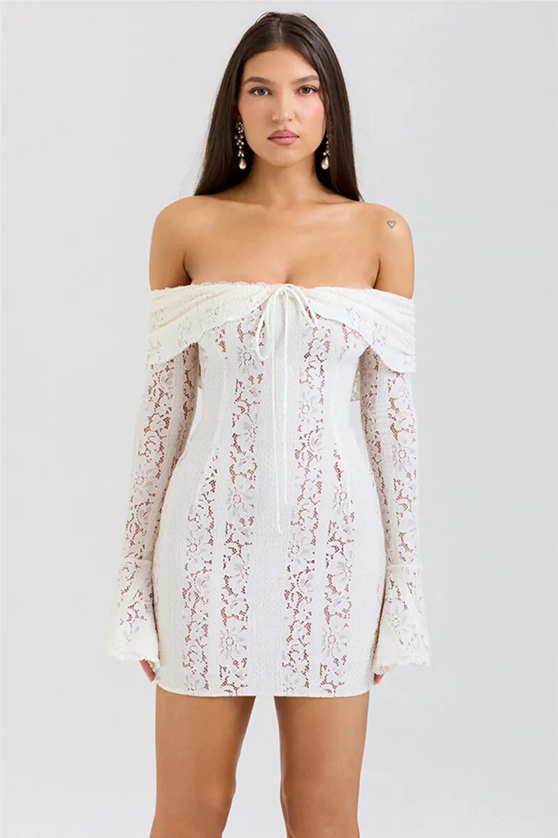 Lace Off-shoulder Maxi Dress Strapless Backless Long Sleeve Bodycon Evening Long Dress
