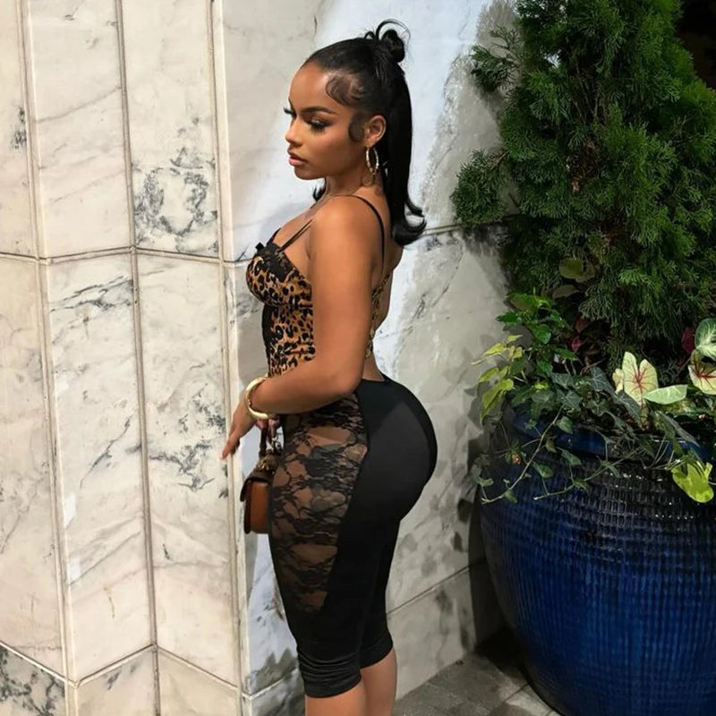 'S Mid-Waisted Lace Patchwork See-Through Package Buttocks Color Seven-Point Pants