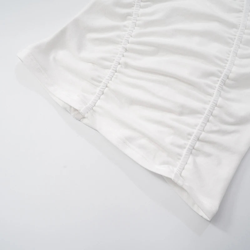 Spring And Round Neck Color Wrinkles Tight T-Shirt Top Versatile