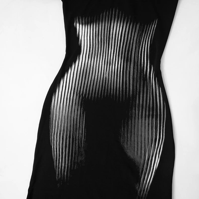 Square Collar Long Sleeve Dress High Waist Abstract Stripe Body Dress Wrap Mermaid Dres
