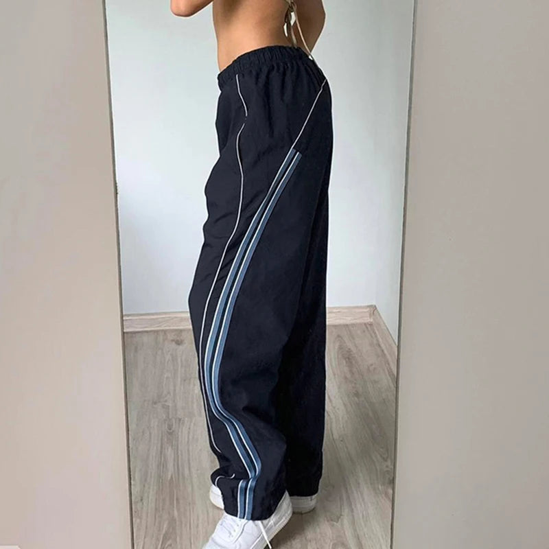 Striped Print Joggers Parachute Cargos Loose Baggy Sweatpants Pants