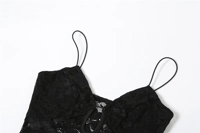 Black See Through Lace Slit Maxi Dress