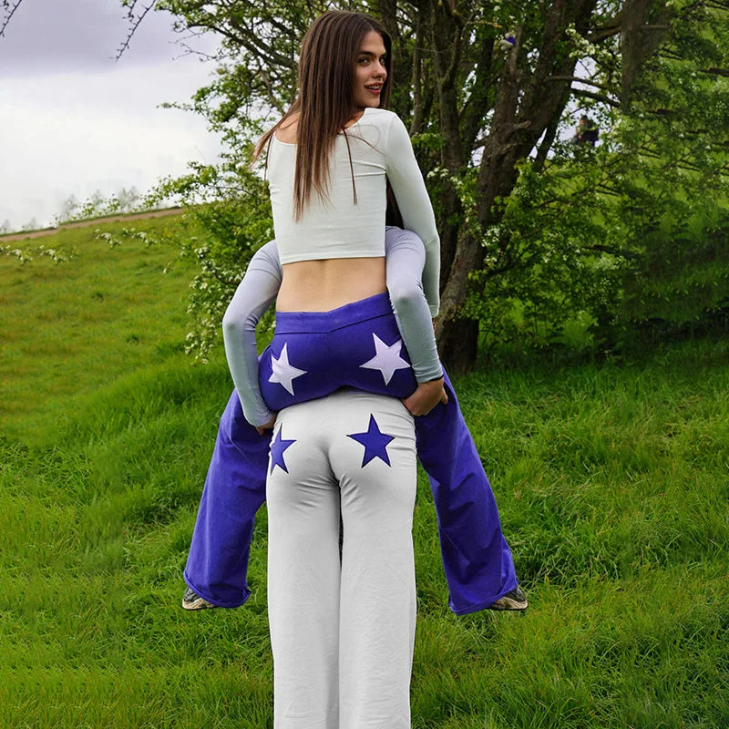 Star Embroidery Straight Leg Pants