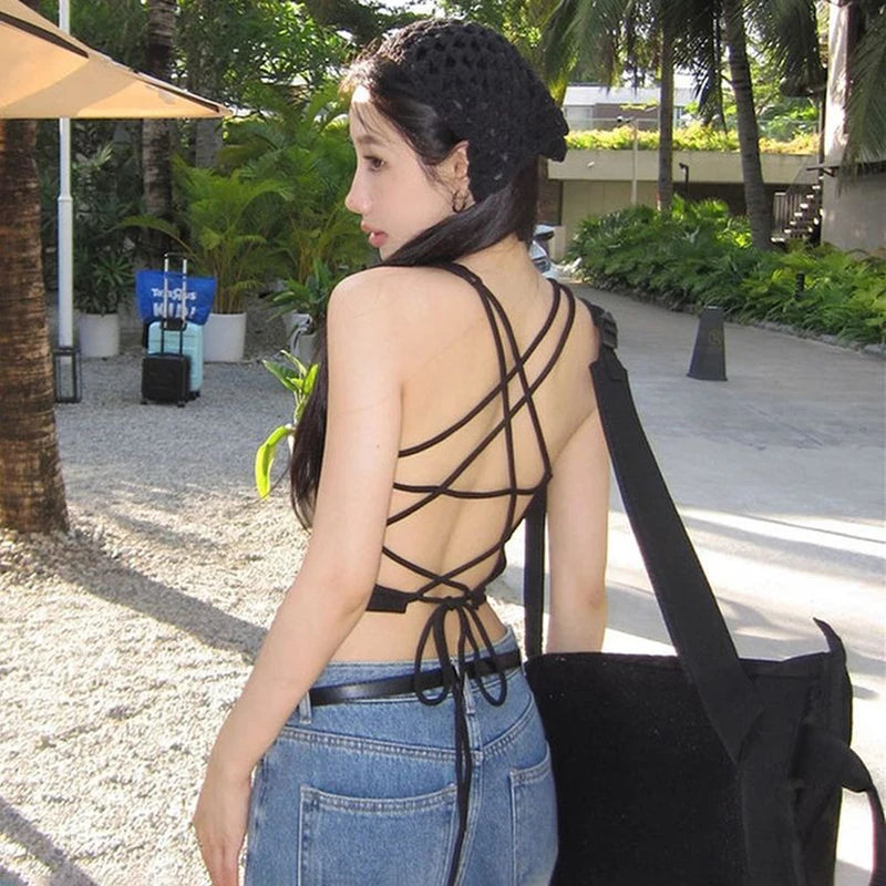 Black Backless Crop Top