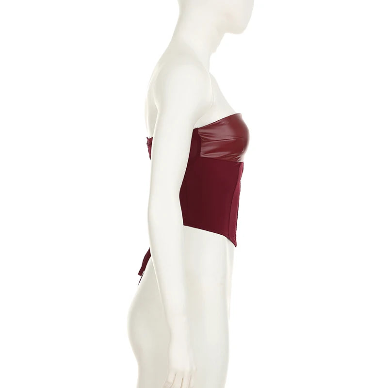 Backless Wine Two Pieces of Sets Harajuku Vest and Mini Skirts Lace Up