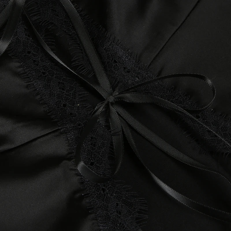 Lace Patchwork Black Camisole Lace-up Spaghetti Strap Satin Bustiers