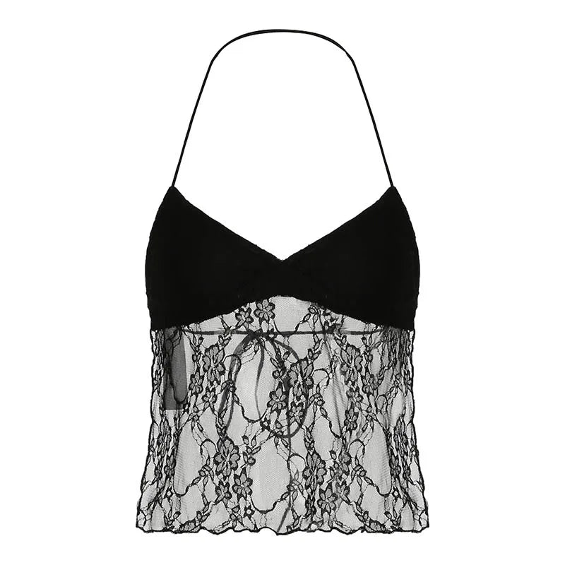 Backless Lace-up Camisoles Halter Neck Crop Top