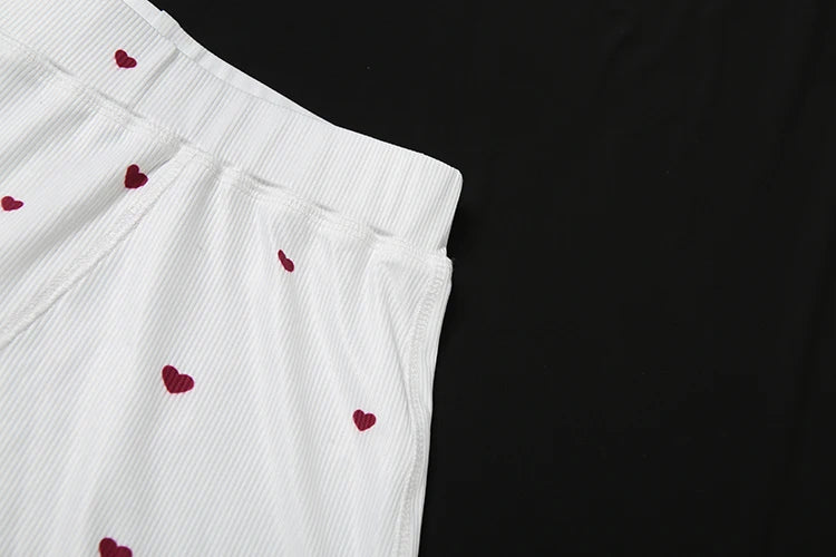 Comtable Heart Print Two Piece Set Square Collar Sleeveless Crop Top Stretch Shorts