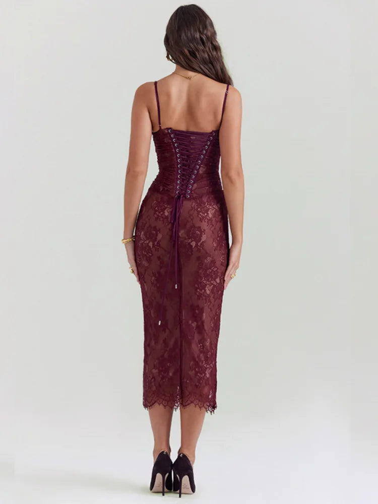 Red Mesh Bodycon Long Dress