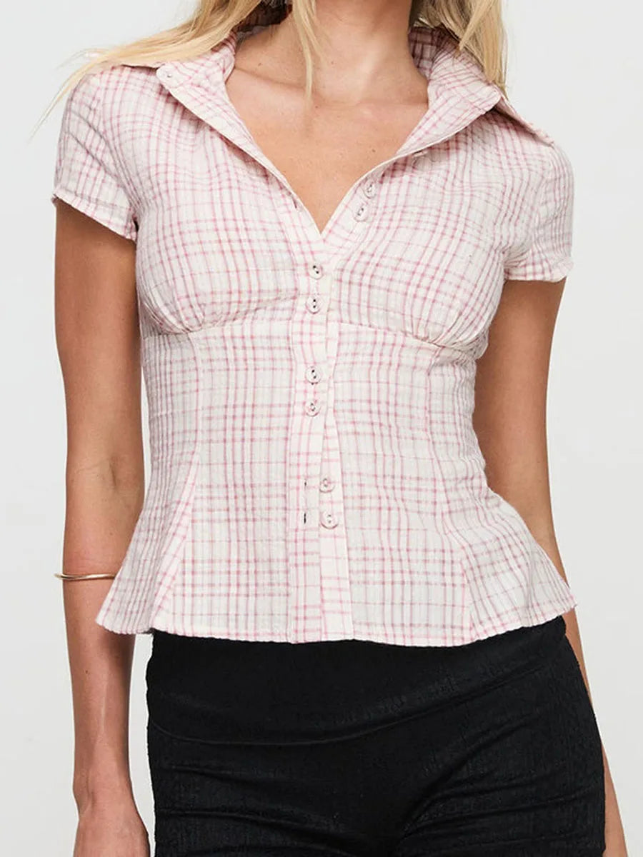 Short Sleeve Plaid Button Down Shirt Button Down Blouses Tops Shirt Tops 90s