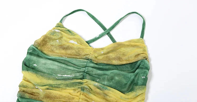 Green Mesh Backless Maxi Dress