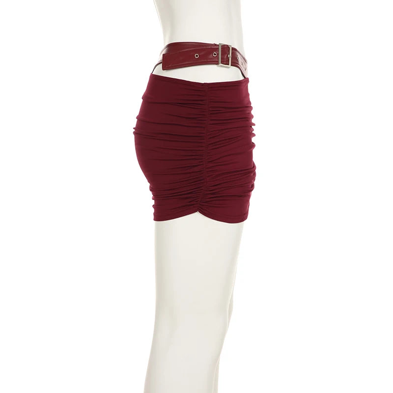 Backless Wine Two Pieces of Sets Harajuku Vest and Mini Skirts Lace Up