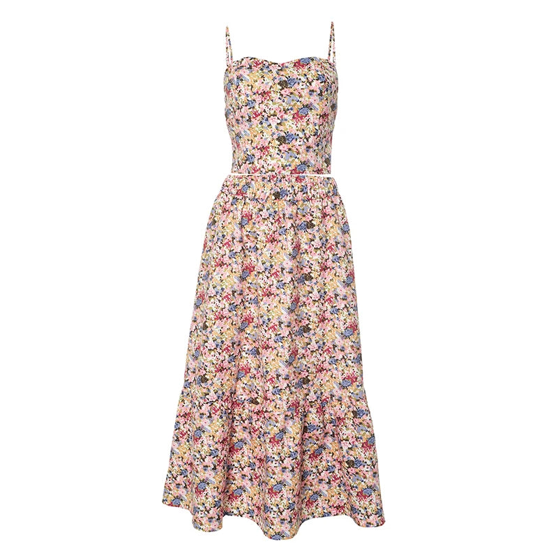 Floral Backless Pleated Two Piece Set