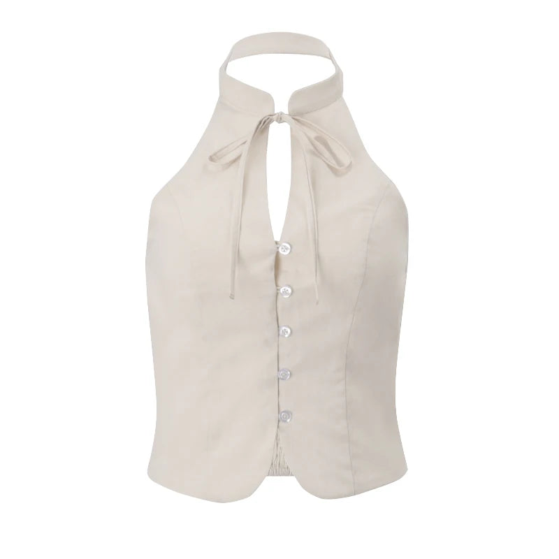 Khaki Sleeveless Slim Fit Vest
