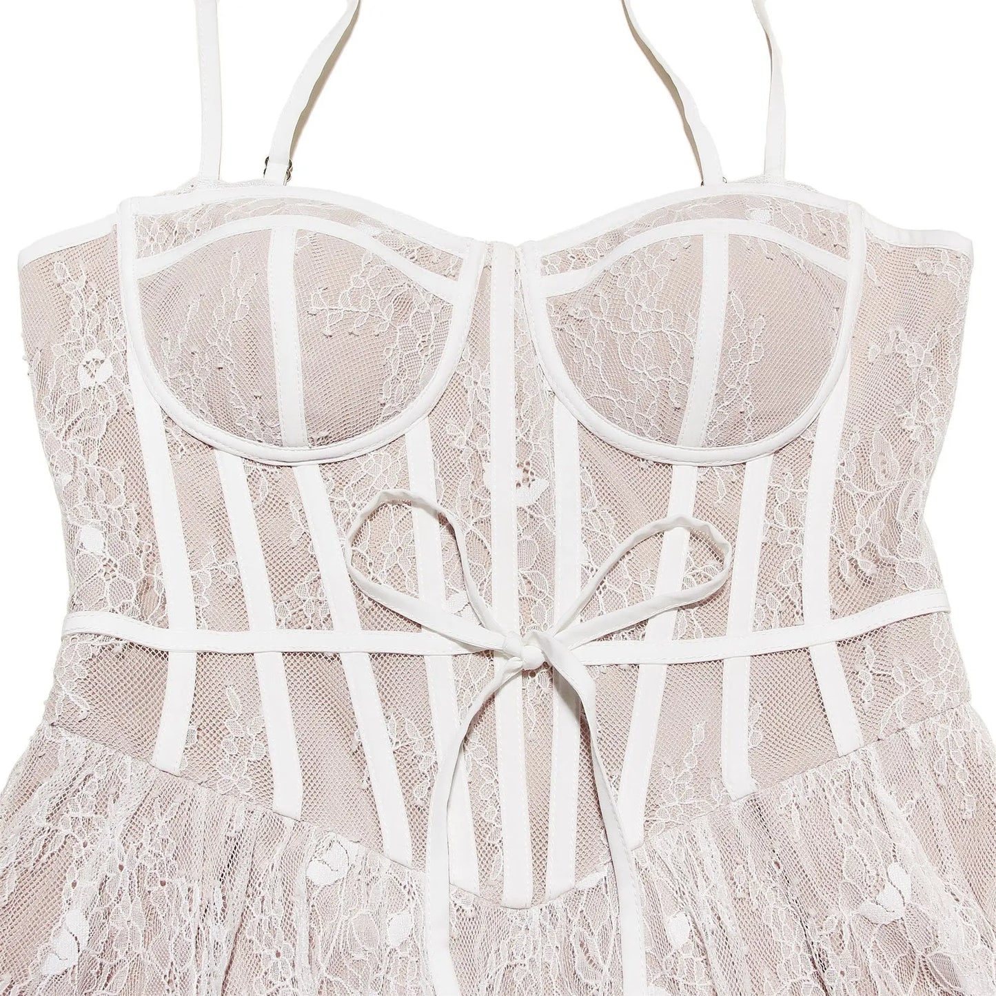 Lace Strap Bandeau Mini Dress Backless Sleeveless A-Line Mini Dress Bow High Waist Patchwork Dress