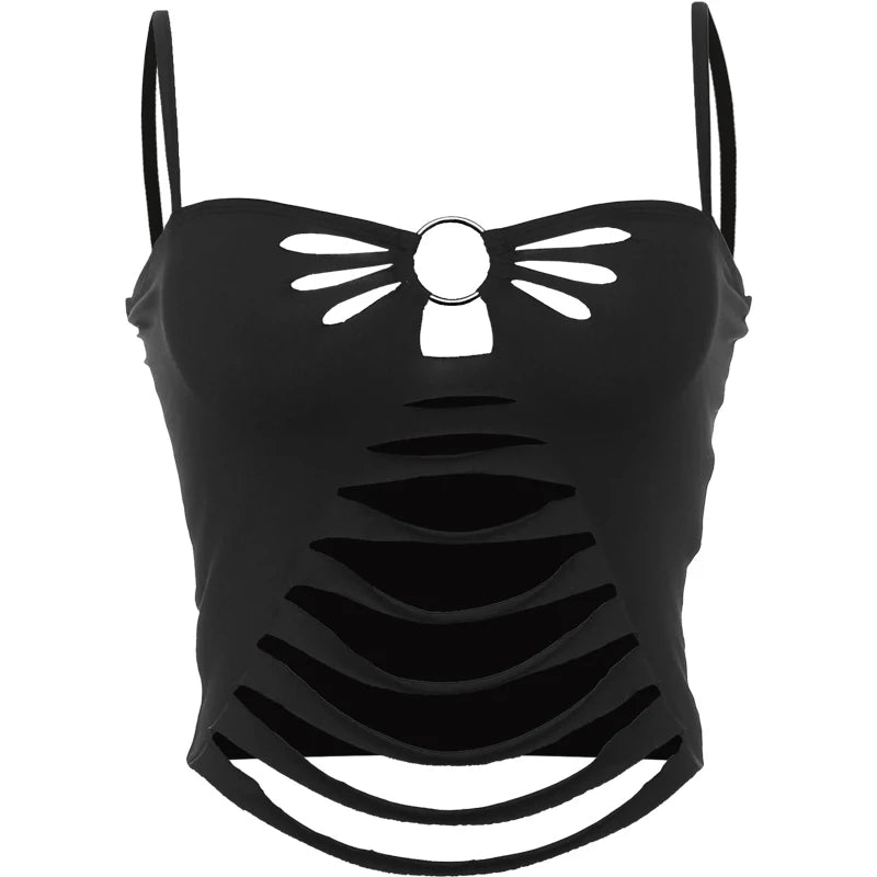 Stylish Camisole Cirque Butterfly Hollow Metal rings Street Slim Vest