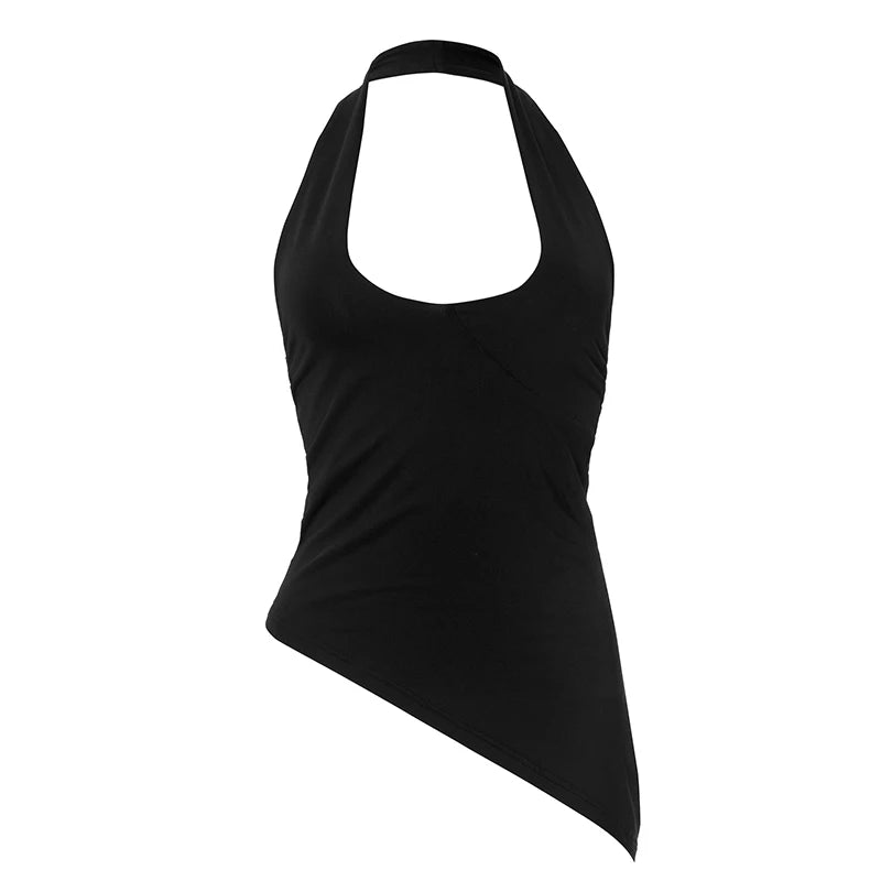 'S Spring And Color Low Cut Backless Irregular Fit Hanging Neck Camisole Short Top