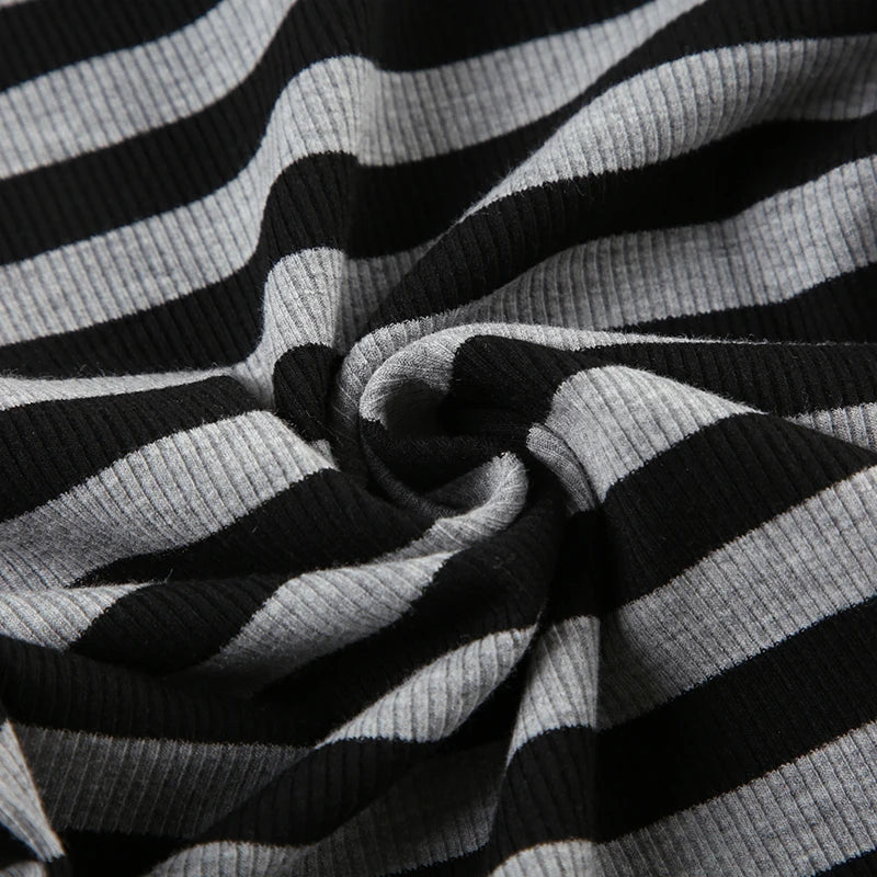 Striped Crewneck Top Tee Long Sleeves Slim