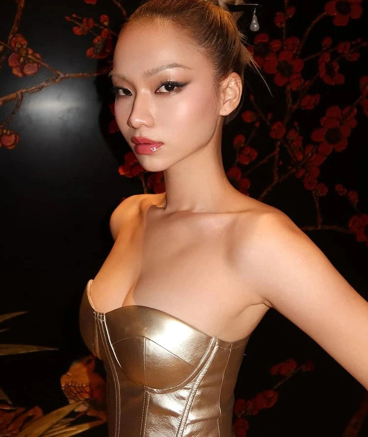 Glossy Finish Bandeau Top Fake Fishbones a Sense Of Science And Technology
