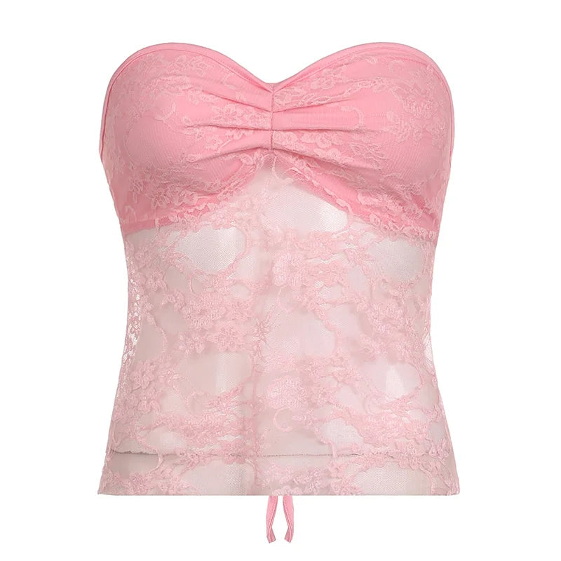 Off Shoulder Tube Top Lace-up Camisole Fairycore 's Crop