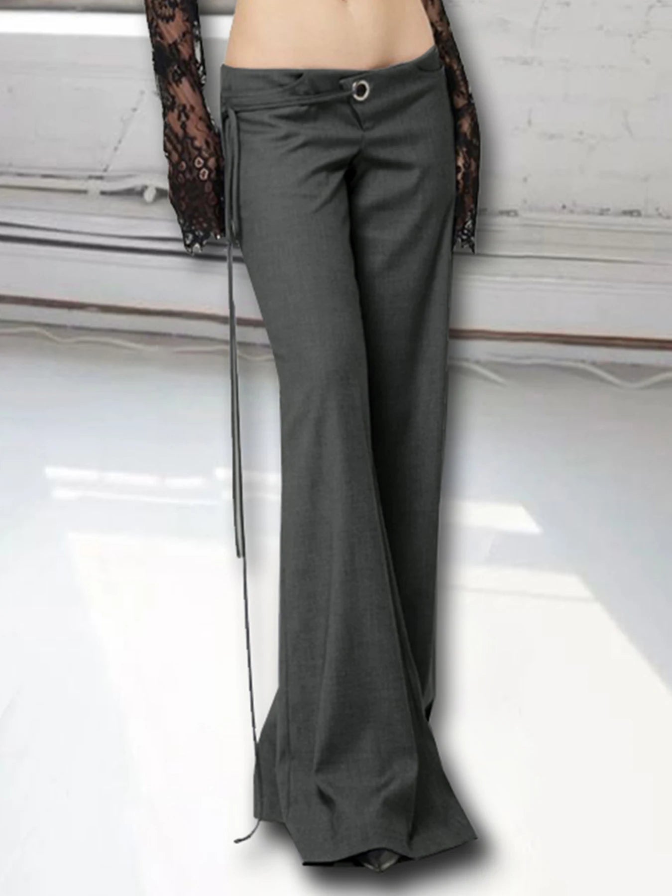 Lace Up Loose England Trousers Low Waisted Pants Leisure Bottoms