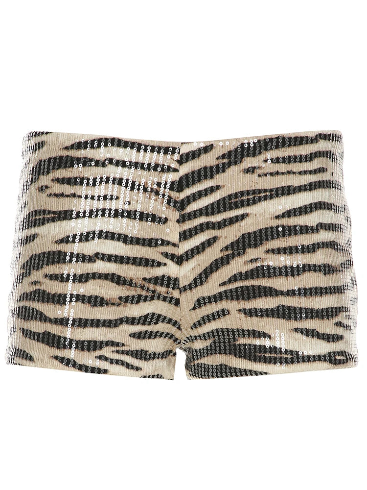 Zebra Striped Sequined Shorts Waist Bottoms Pants Knitted 's