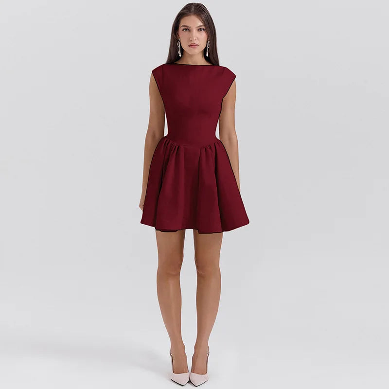 Backless A-line Dress Black Sleeveless High Waist Dress Slim