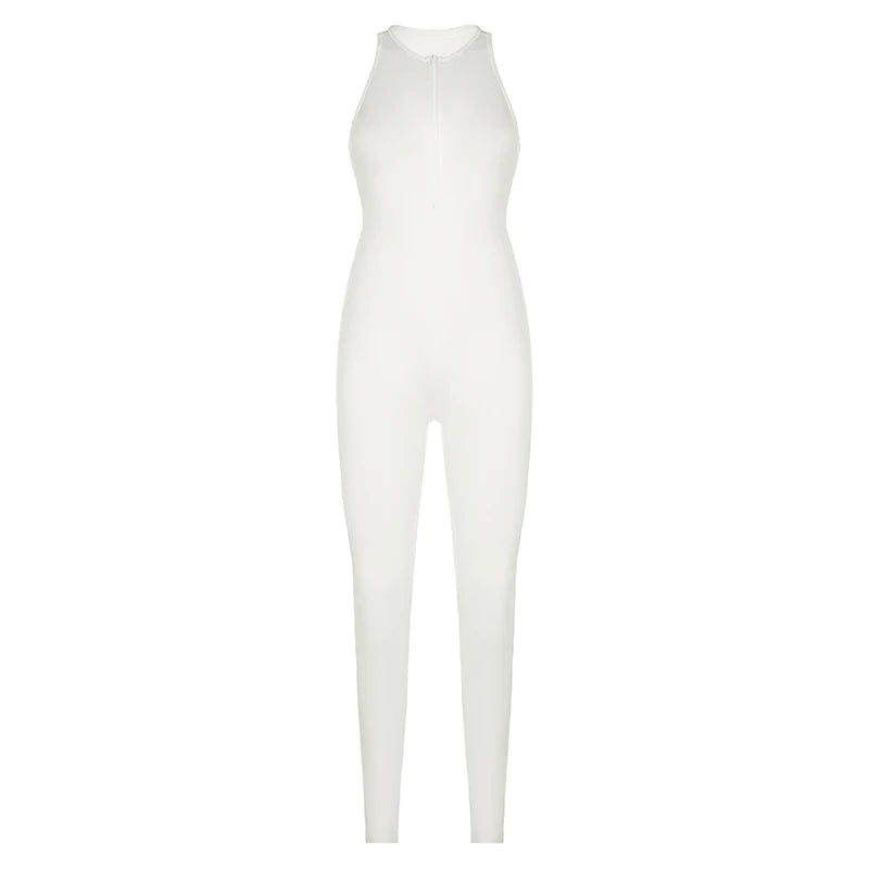 Backless Zipper Jumpsuits Sports Bodycon Rompers Slim Sleeveless