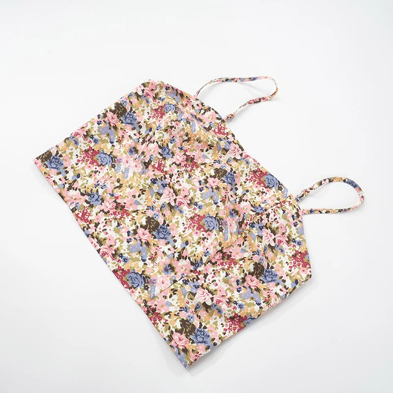 Floral Backless Pleated Two Piece Set