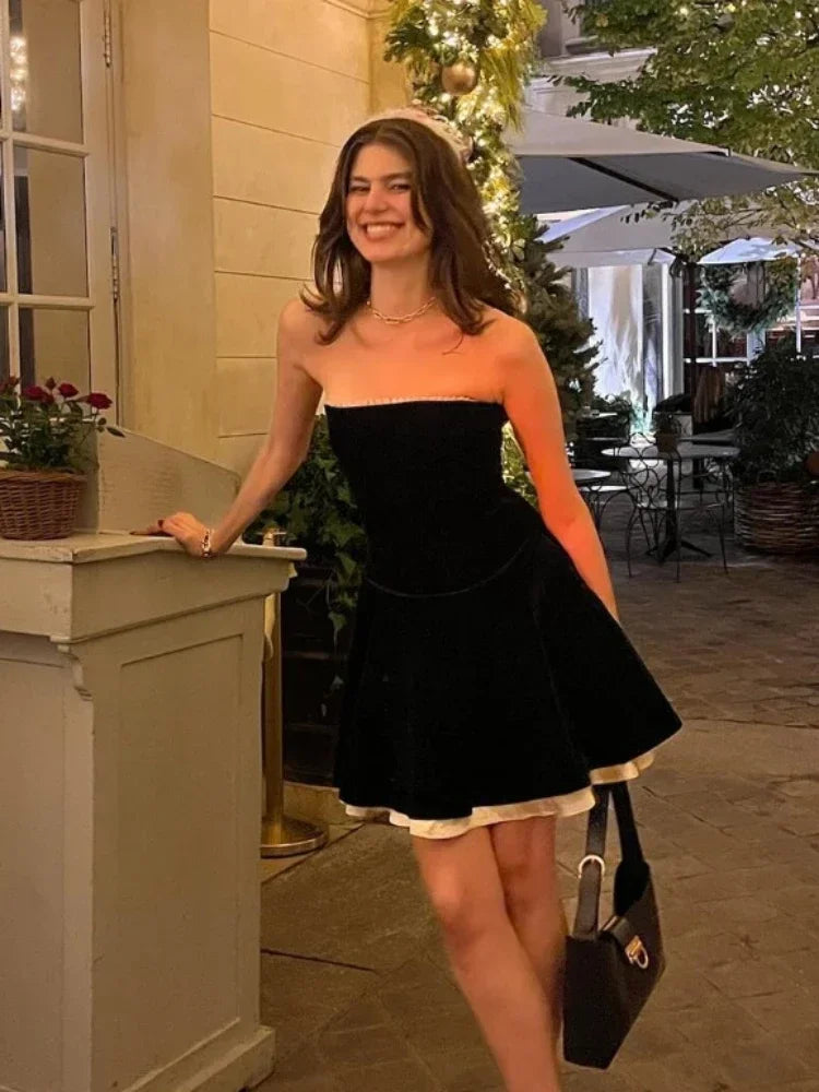 Black Strapless Christmas Dress A Line Velvet Dress Mini and Beautiful s Dress
