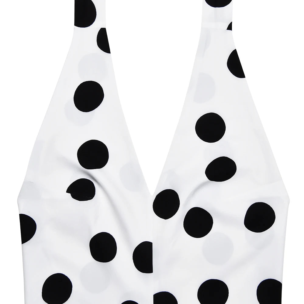 Polka Dot Halter Backless Slim Maxi Dress