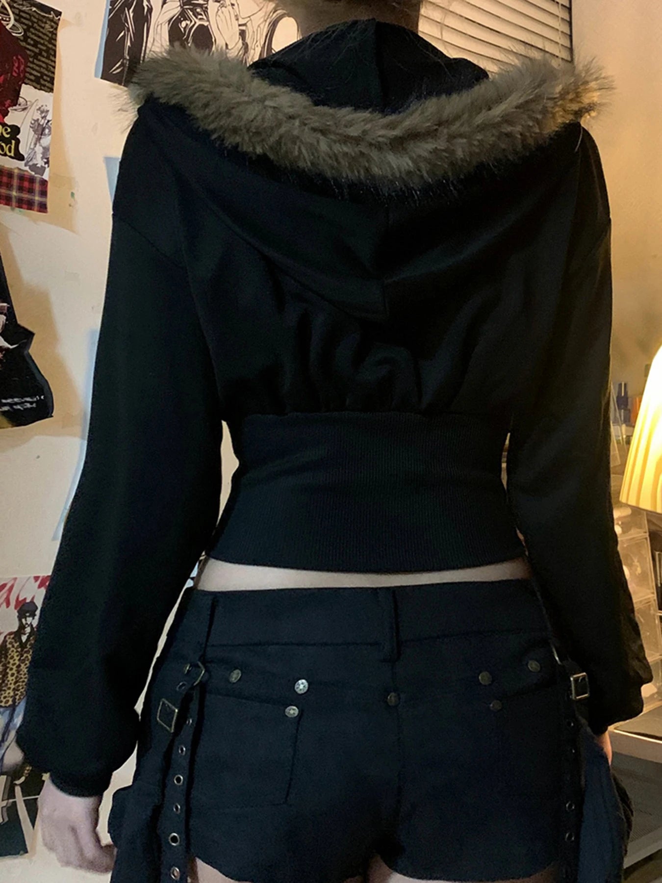 Zip Up Fur Neck Hoodie Coats Slim 's Jackets s