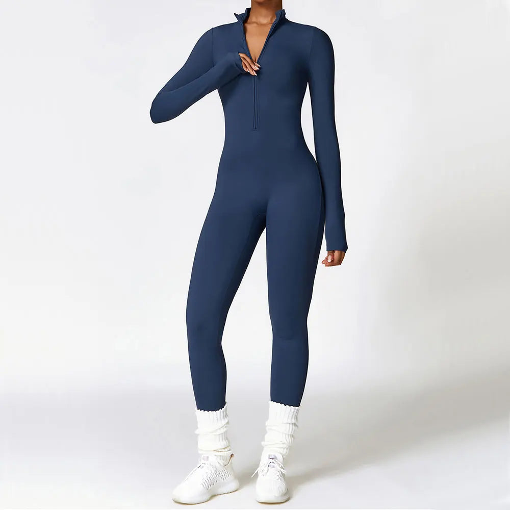 Zipper Yoga Rompers Long Sleeved One-piece Sports Gym Jumpsuits Workout High-intensity Fitness Skin-tight Garment