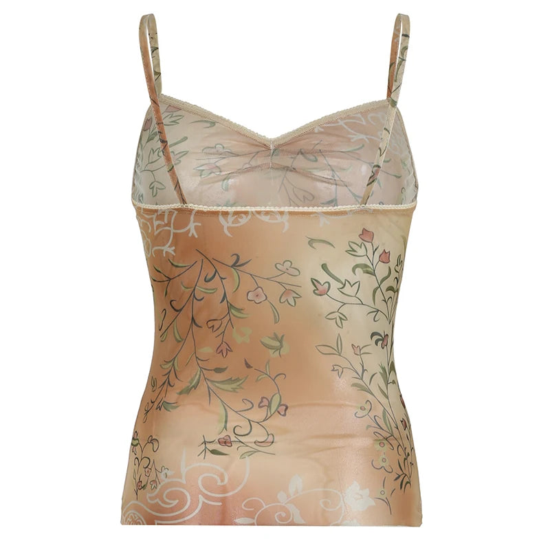Slim Camisole Sleeveless Floral Print Shirts Bow Vests