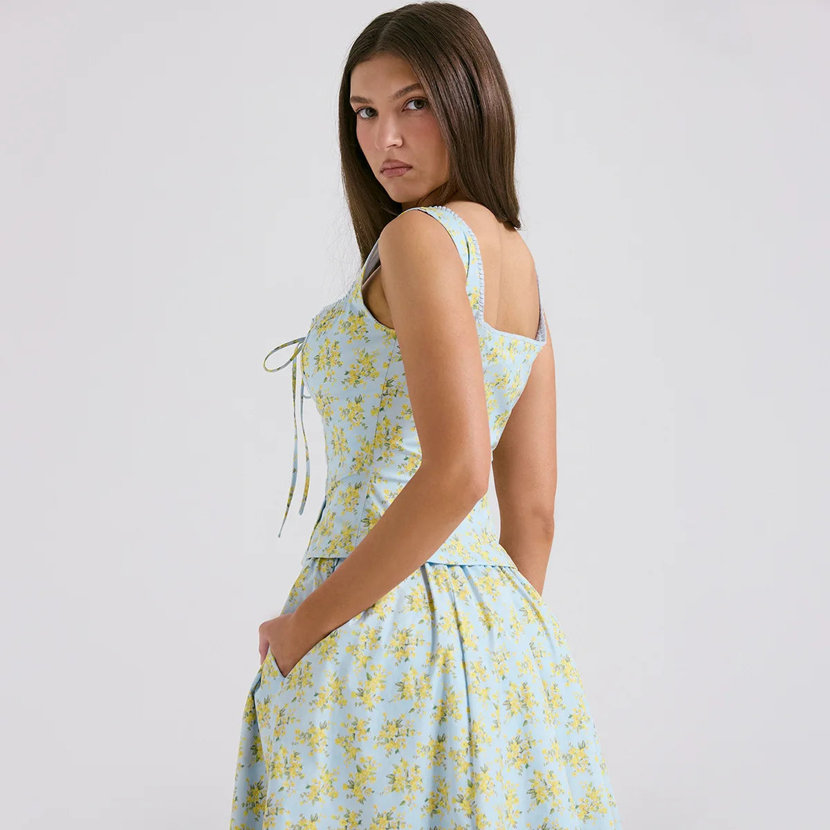 Green Floral Top and Maxi Skirt Two Piece Set
